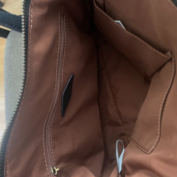 Fossil Skylar Satchel Top Handle Bag Brown Leather Black Suede Accent - Picture 8 of 12